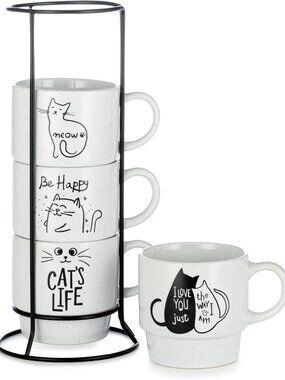 Stackable Coffee Mug Tower Set with Metal Rack - 15oz Mugs for Coffee, Tea